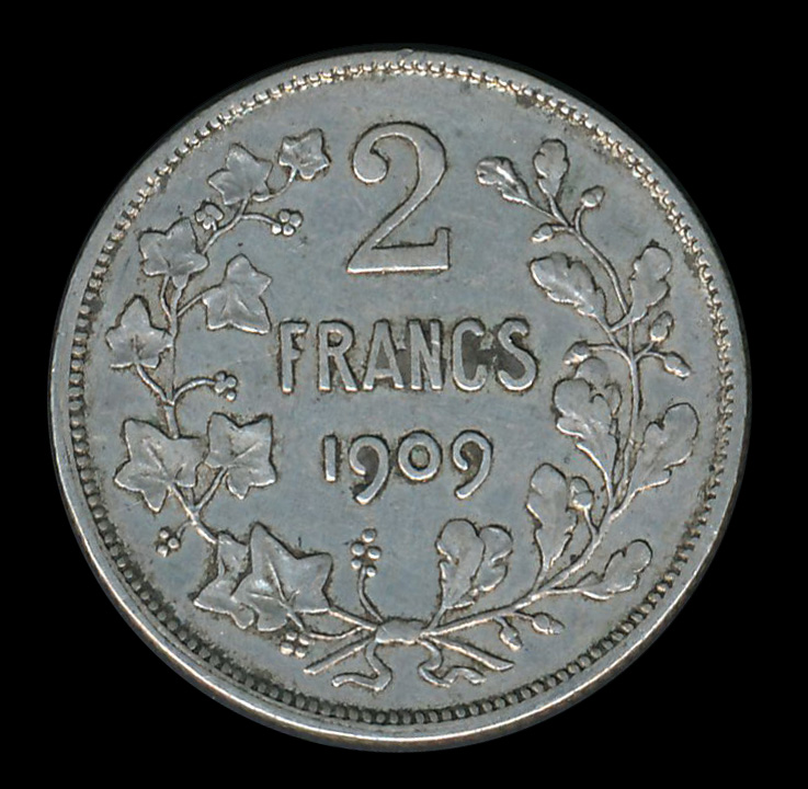 belgie 2 franc zilver francs 1909