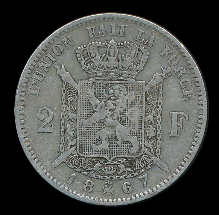 belgie 2 franc zilver munt 1867