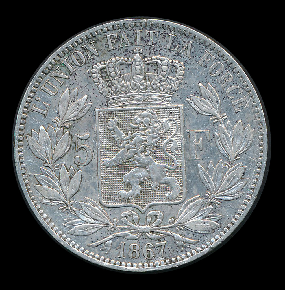 belgie 5 franc zilver munt 1867