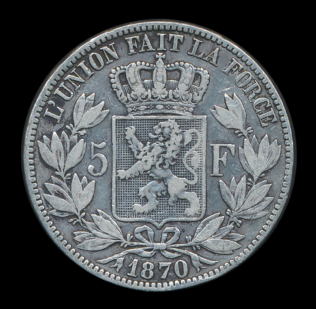 belgie 5 franc zilver munt 1870