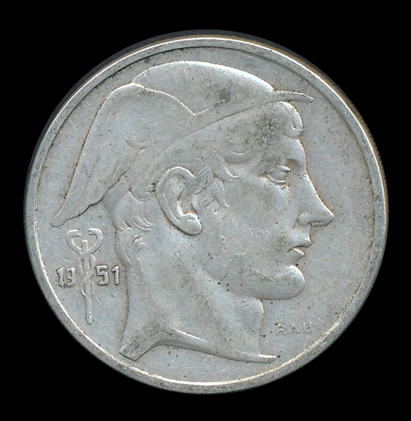 belgie 50 mercurius franc zilver 1951