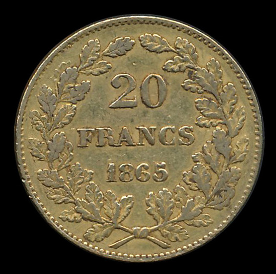 belgie goud 20 franc 1865