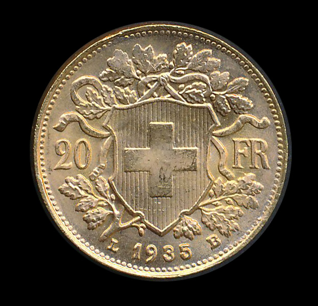 suisse goud 20 fr 1935