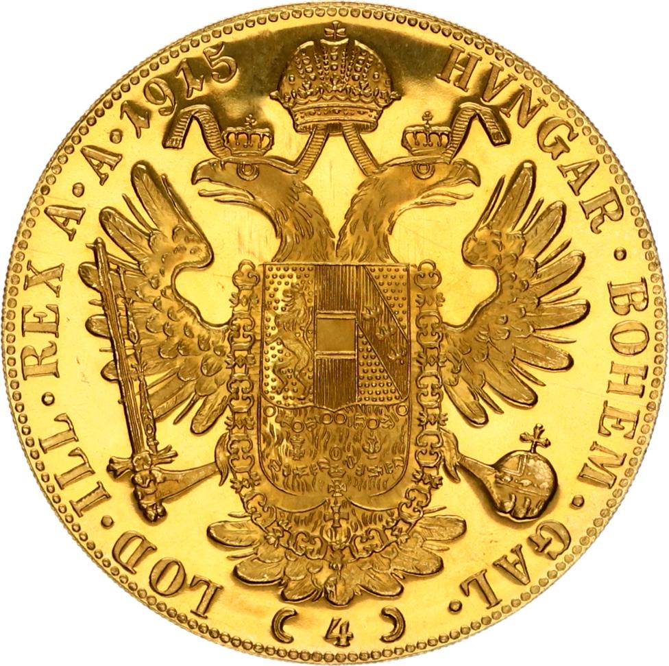 100 corona 4 dukaat 1915 goud oostenrijk verso