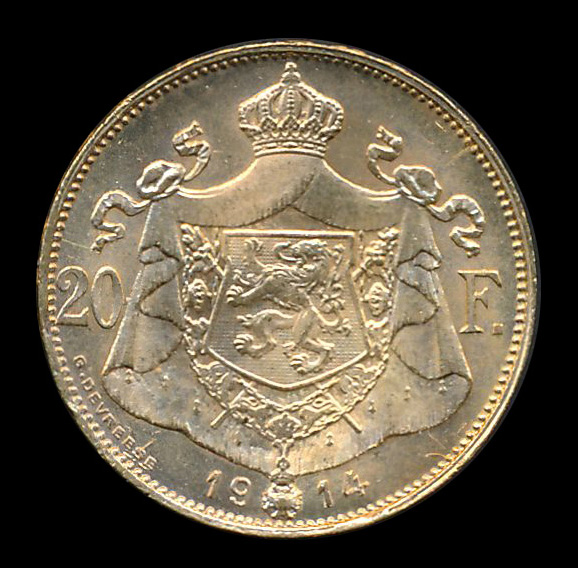 belgie goud 20 franc 1914